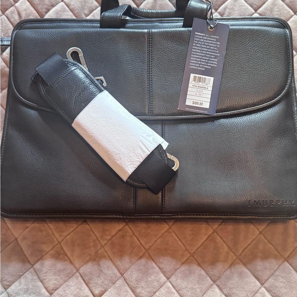 Johnston & Murphy Black Leather Briefcase